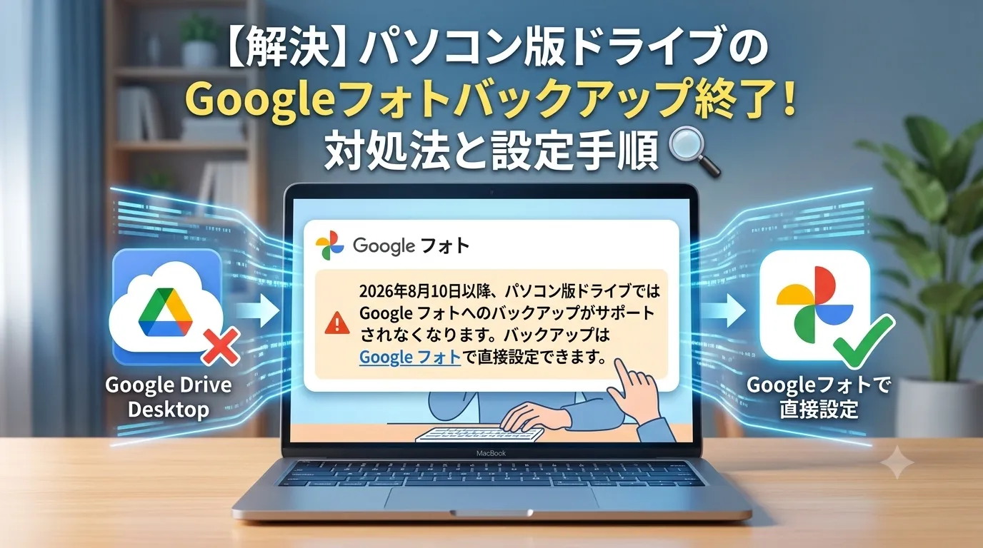 2026年8月Googleフォトのバックアップが変わります。